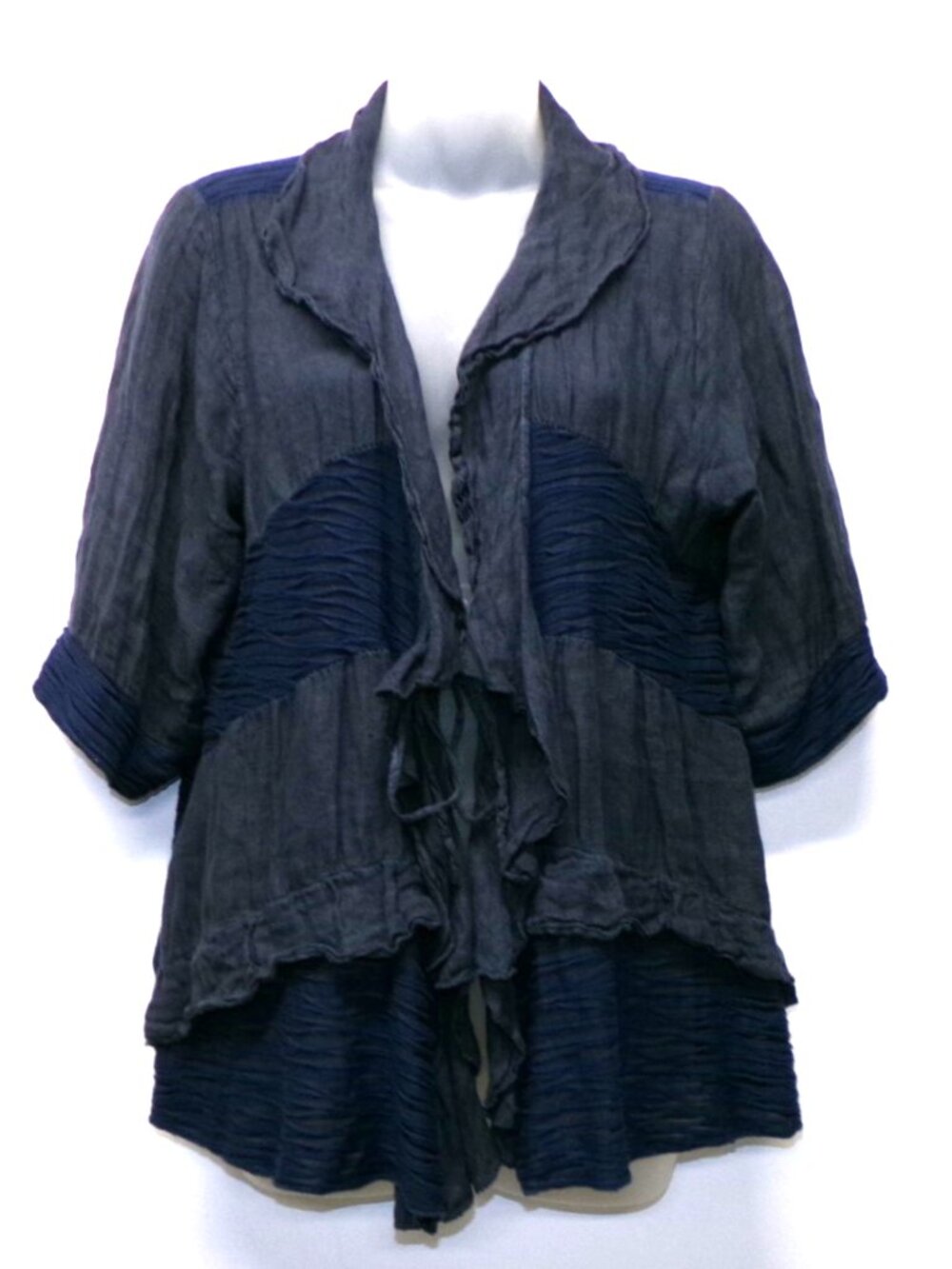Made in Italy 100% Linen Blue Ruffle Tie Shrug Beachy Coastal Summer One Size